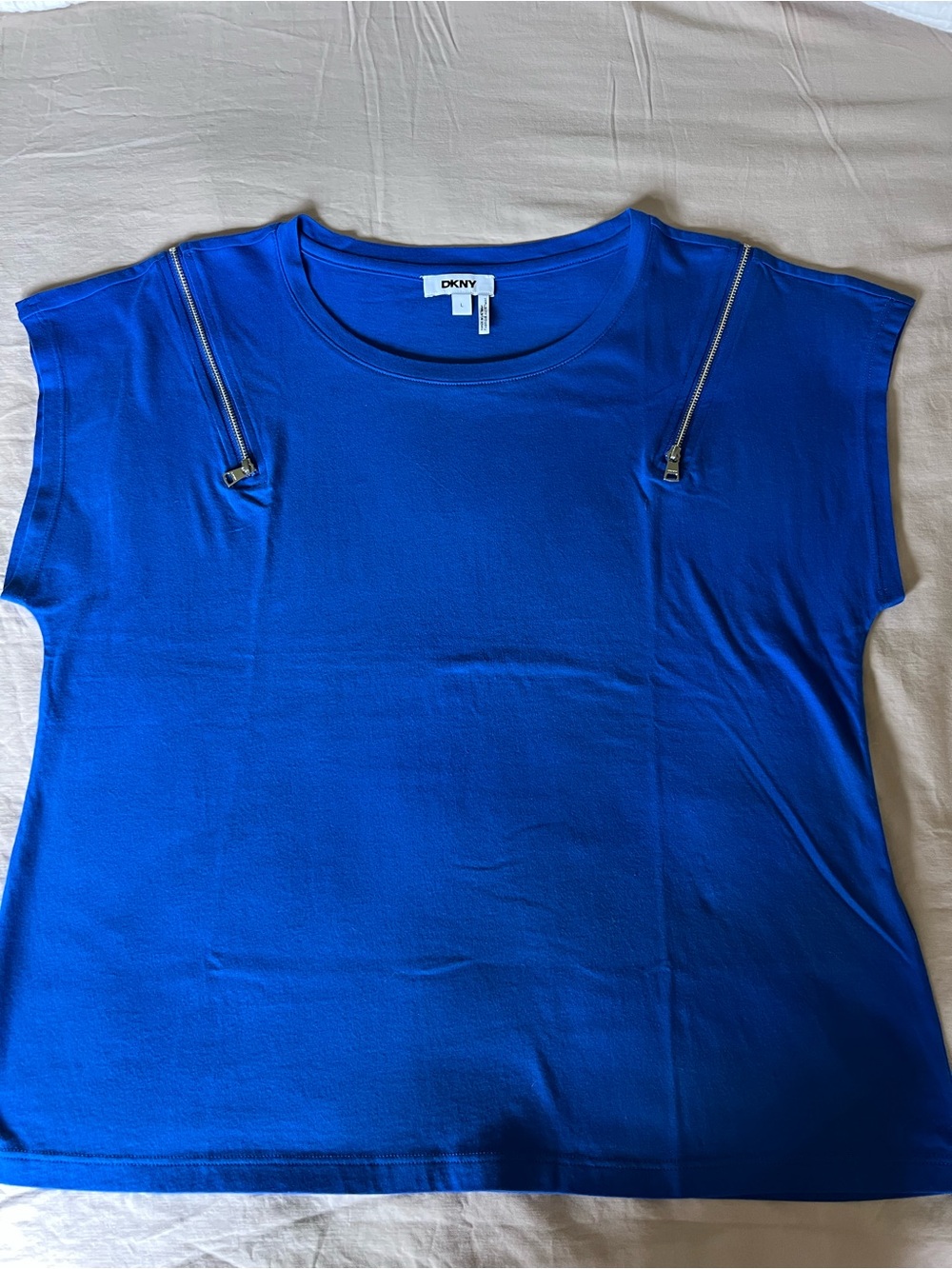 DKNY Cobalt Blue Short Sleeve Tee with Shoulder Zippers